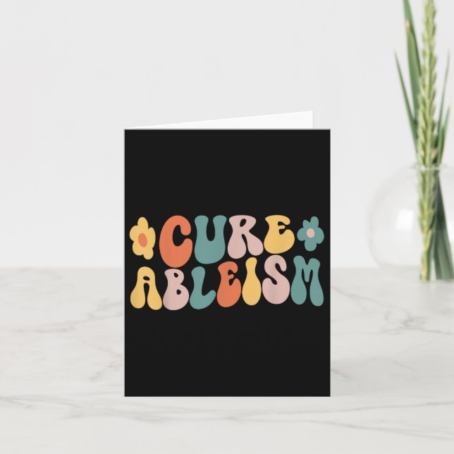 Cure Ableism Retro Groovy Wavy Text _ Disability R Card (Front)