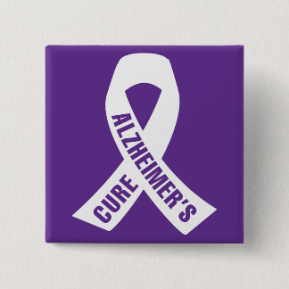 Cure Alzheimers Ribbon on Purple 15 Cm Square Badge