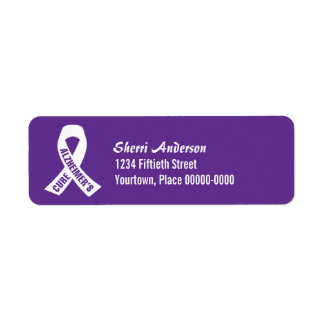 Cure Alzheimers Ribbon on Purple Return Address Return Address Label