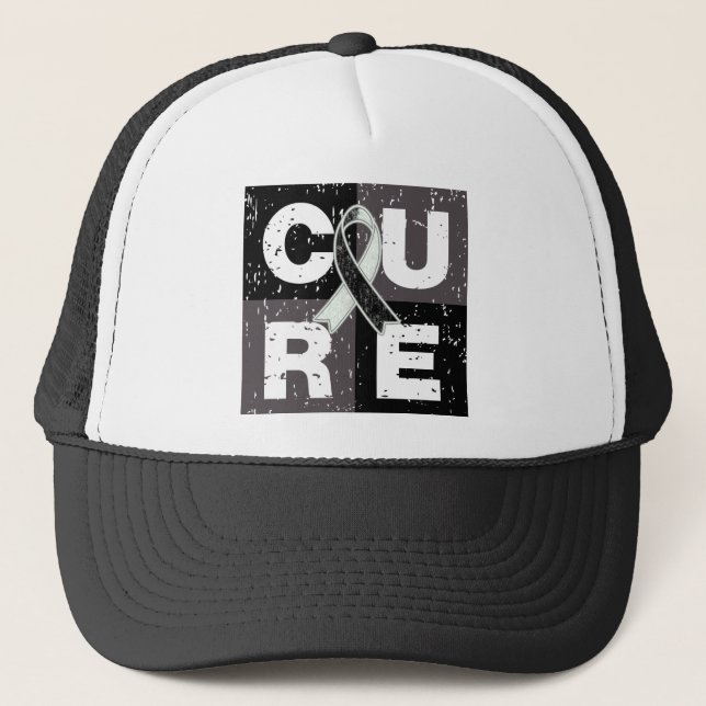 CURE Carcinoid Cancer Distressed Cube Trucker Hat (Front)