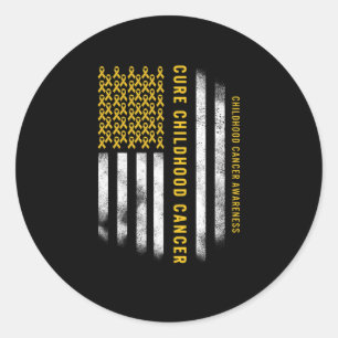Cure Childhood Cancer Gold Ribbon USA Flag Support Classic Round Sticker