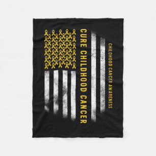 Cure Childhood Cancer Gold Ribbon Usa Flag Support Fleece Blanket