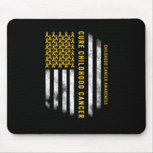 Cure Childhood Cancer Gold Ribbon Usa Flag Support Mouse Pad