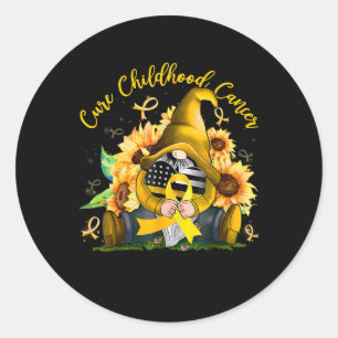 Cure Childhood Cancer Golden Ribbon Gnome Cancer A Classic Round Sticker