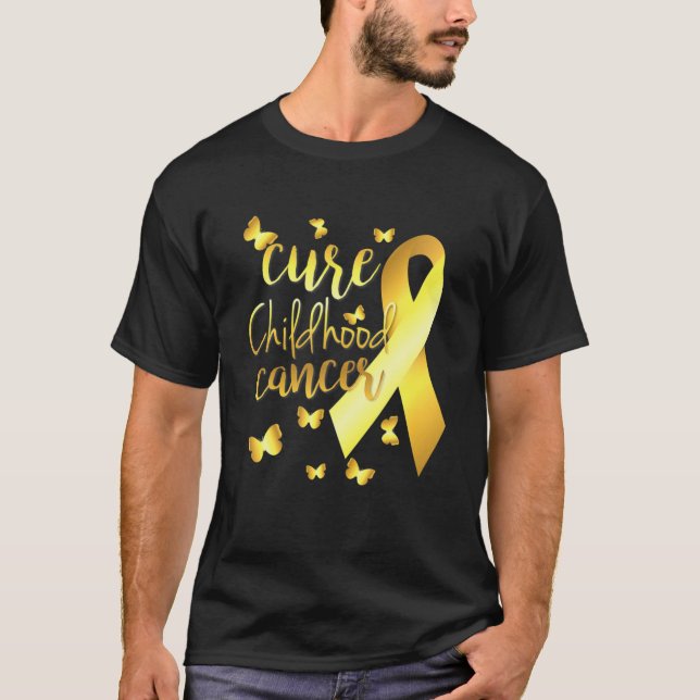 Cure Childhood Cancer With Gold Ribbon Men Women T-Shirt (Front)
