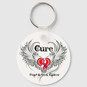 Cure Head Neck Cancer Heart Tattoo Wings Key Ring