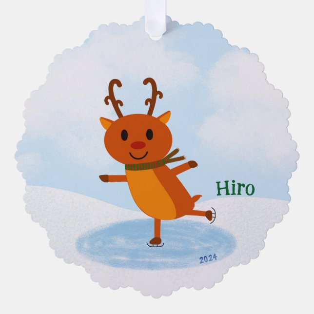 Cure Ice Skating Reindeer Holiday | Christmas Gift Tree Decoration Card (Front)