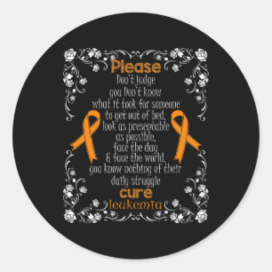 CURE LEUKEMIA SUPPORT LEUKEMIA AWARENESS T SHIRT CLASSIC ROUND STICKER