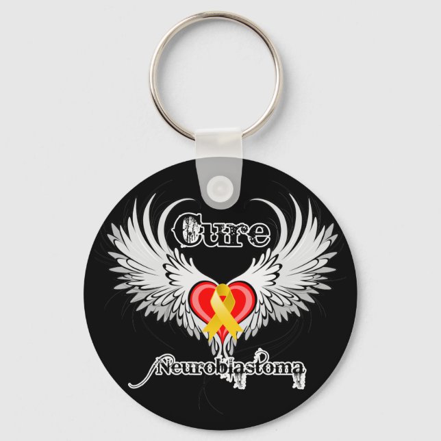 Cure Neuroblastoma Heart Tattoo Wings Key Ring (Front)