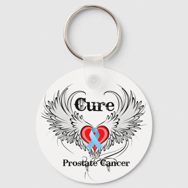 Cure Prostate Cancer Heart Tattoo Wings Key Ring (Front)