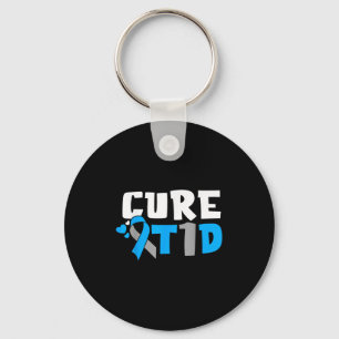 Cure T1d Diabetes Awareness Type 1 Blue Ribbon  Key Ring