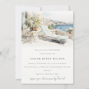 Curfu Greece Watercolor Landscape Baby Shower Invitation