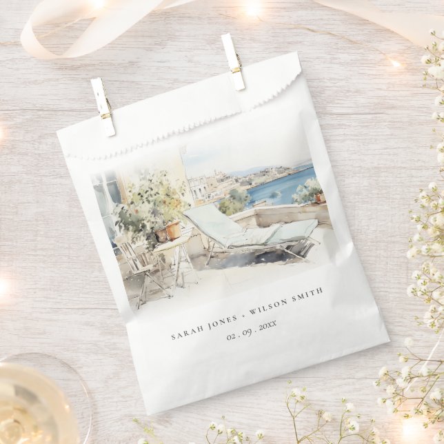Curfu Greece Watercolor Landscape Wedding Favour Bag (Clipped)