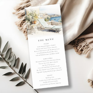 Curfu Greece Watercolor Landscape Wedding Menu Invitation