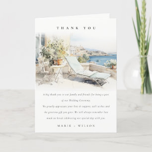 Curfu Greece Watercolor Landscape Wedding Thank You Card