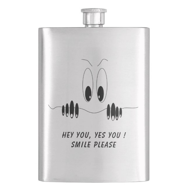 Curiosity Eyes Funny Flask Smile - Custom Text (Front)
