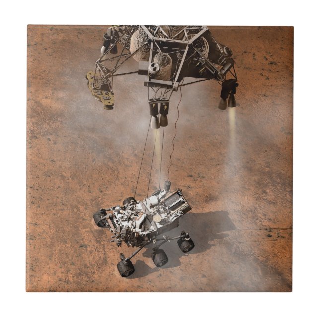 Curiosity Rover Landing On The Martian Surface. Ceramic Tile (Front)