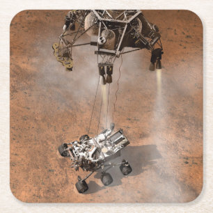 Curiosity Rover Landing On The Martian Surface. Square Paper Coaster