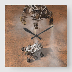 Curiosity Rover Landing On The Martian Surface. Square Wall Clock