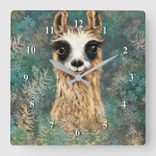 Curious Baby Llama - Cute - Smile Square Wall Clock
