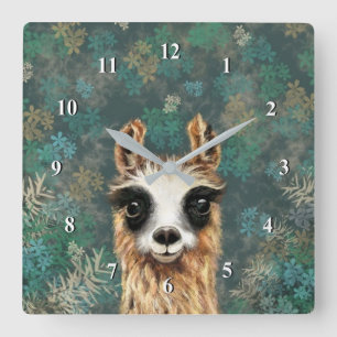 Curious Baby Llama - Cute - Square Wall Clock