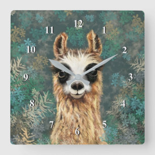 Curious Baby Llama - Cute Square Wall Clock