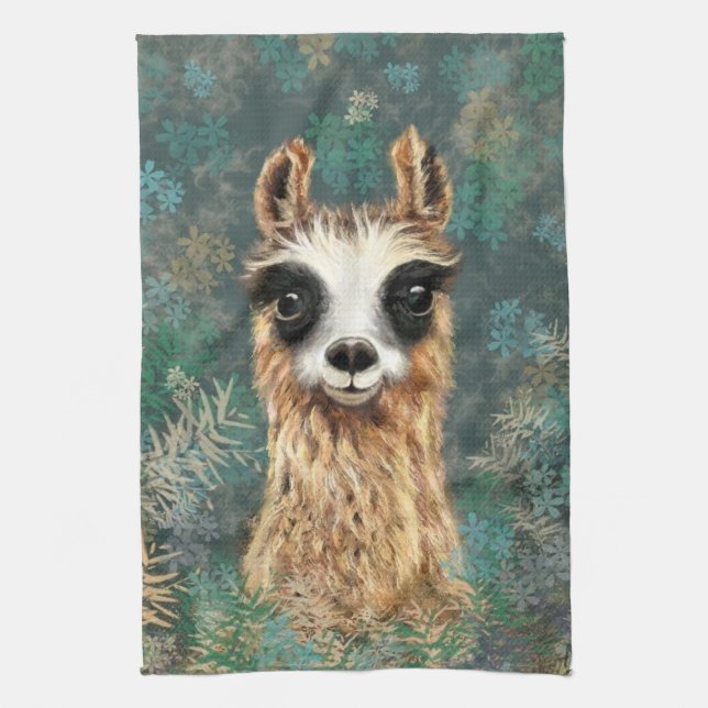 Curious Baby Llama - Cute - Tea Towel (Vertical)
