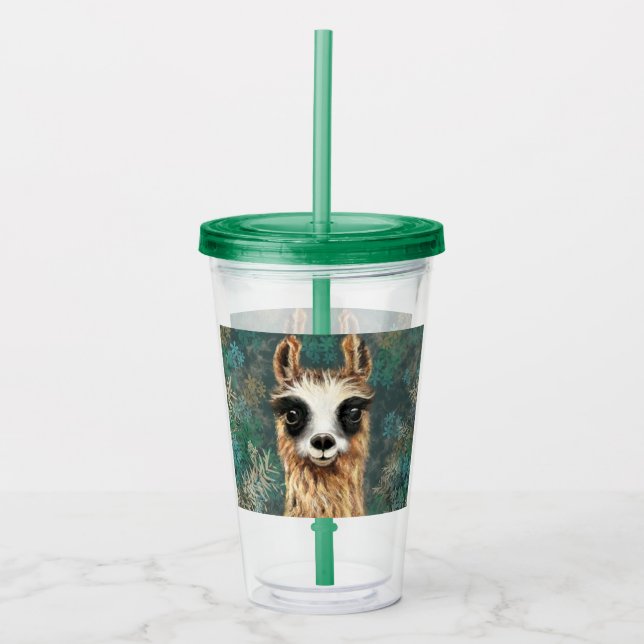 Curious Baby Llama Funny Acrylic Tumbler (Front)