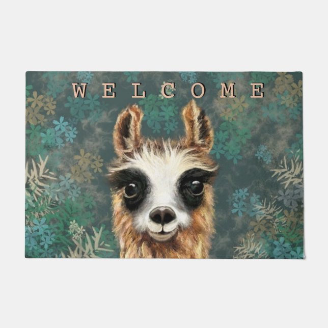Curious Baby Llama - Welcome Doormat (Front)