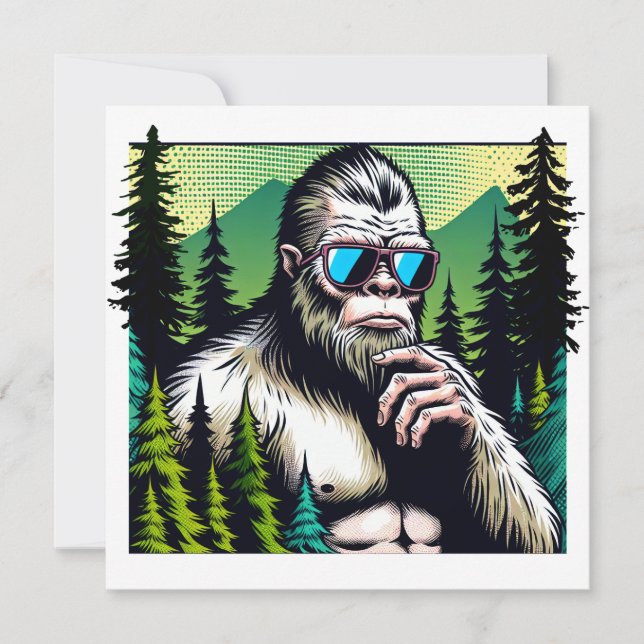 Curious Bigfoot with Sunglasses Hiding in Woods (Front)
