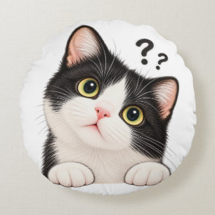 Curious Black and White Tuxedo Cat Throw Pillow