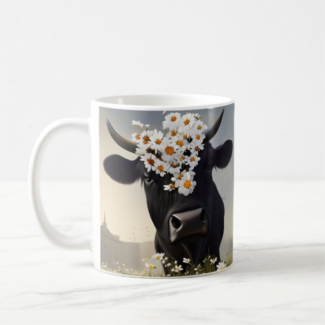 Curious Black Angus Cow Mug (Left)