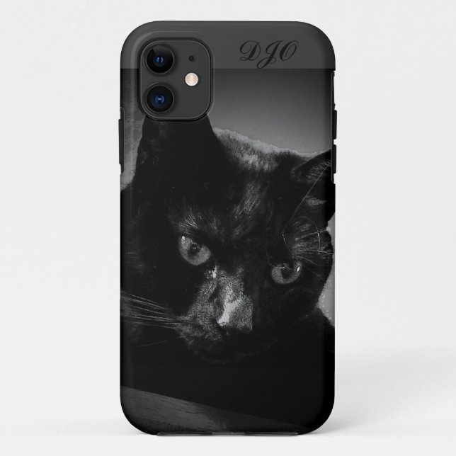 Curious Black Cat and monogram Case-Mate iPhone Case (Back)