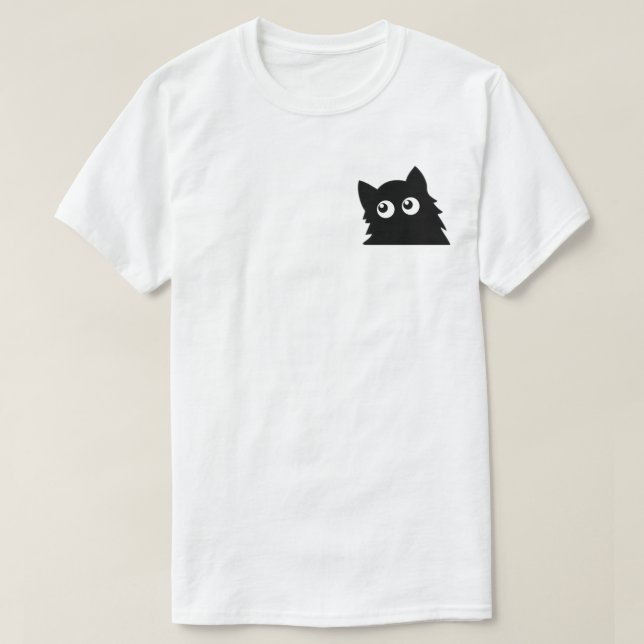 Curious Black Cat Cute Minimal Cat Design T-Shirt (Design Front)