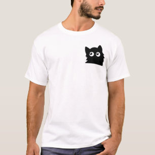 Curious Black Cat Cute Minimal Cat Design T-Shirt