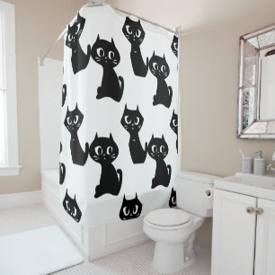 Curious Black Cat Shower Curtain