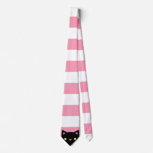 Curious Black Cat   Stripes   Pink & White Tie