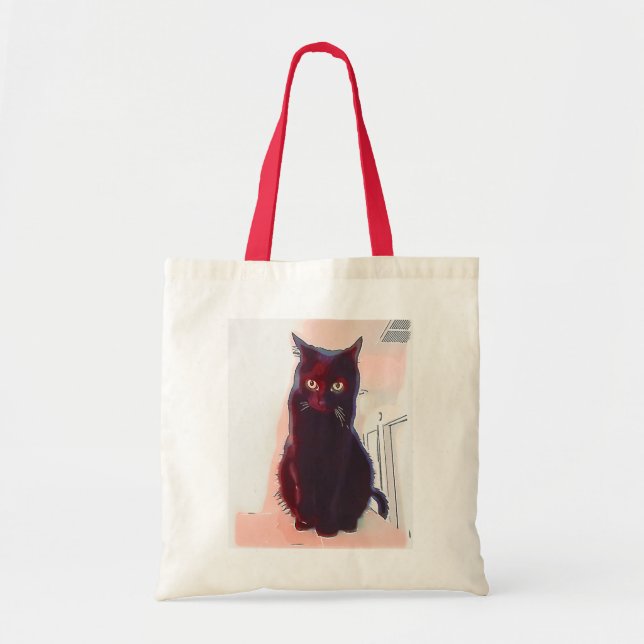 Curious Black Cat tote Bag (Front)