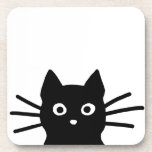 Curious Black Cat with Long Whiskers | Cool Kitty Coaster<br><div class="desc">Curious peeking black cat is watching you. Funny set of beverage coasters. The cat is going to knock your glass off the table onto the floor eventually, but first protect your surface with a non-skid cork backed coaster. This funny black cat set of beverage coasters makes a cool gift for...</div>