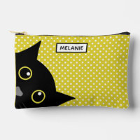 Curious Black Cat Yellow Polka Dot Personalised