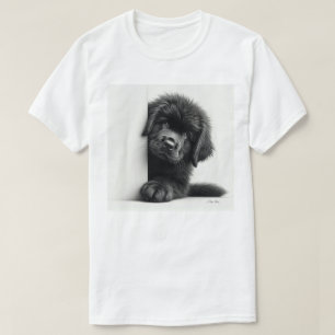 Curious Black Newfoundland Puppy Peeking T-Shirt