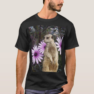 Curious Bloom: Meerkat Among Purple Daisies T-Shirt