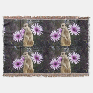 Curious Bloom: Meerkat Among Purple Daisies Throw Blanket