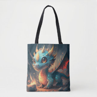 Curious Blue Chibi Dragon Tote Bag