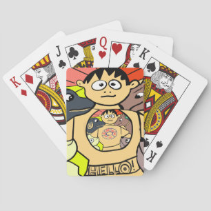 Curious Boy and His Whimsical Animals Playing Cards
