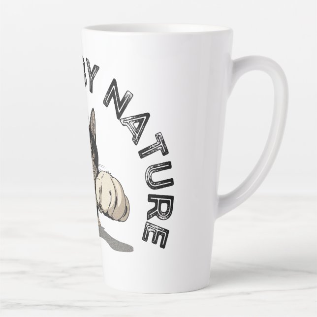 Curious By Nature Punching Cat Design Latte Mug (Right)