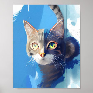 Curious cat abstract art from the blue  poster