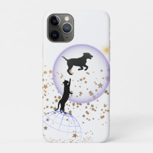 Curious cat and running dog iPhone 11 pro case