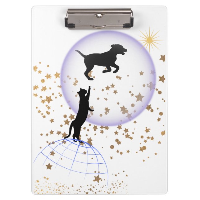 Curious cat and running dog clipboard (Front)