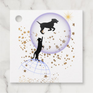 Curious cat and running dog favour tags
